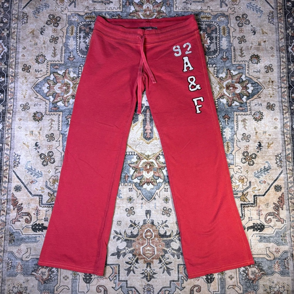 2000s Abercrombie & Fitch Red Flare Sweatpants 92 A&F Embroidered Y2K Medium